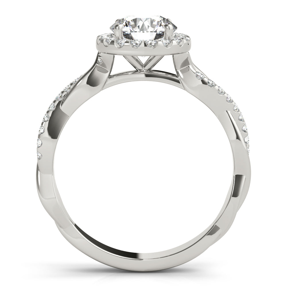 Single Row Twisted Shank Round Halo Engagement Ring