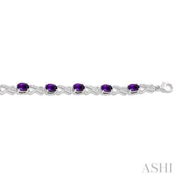 7X5 MM Oval Cut Amethyst and 1/10 Ctw Round Cut Diamond Semi-Precious Infinity Bracelet in Sterling Silver