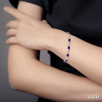 7X5 MM Oval Cut Amethyst and 1/10 Ctw Round Cut Diamond Semi-Precious Infinity Bracelet in Sterling Silver