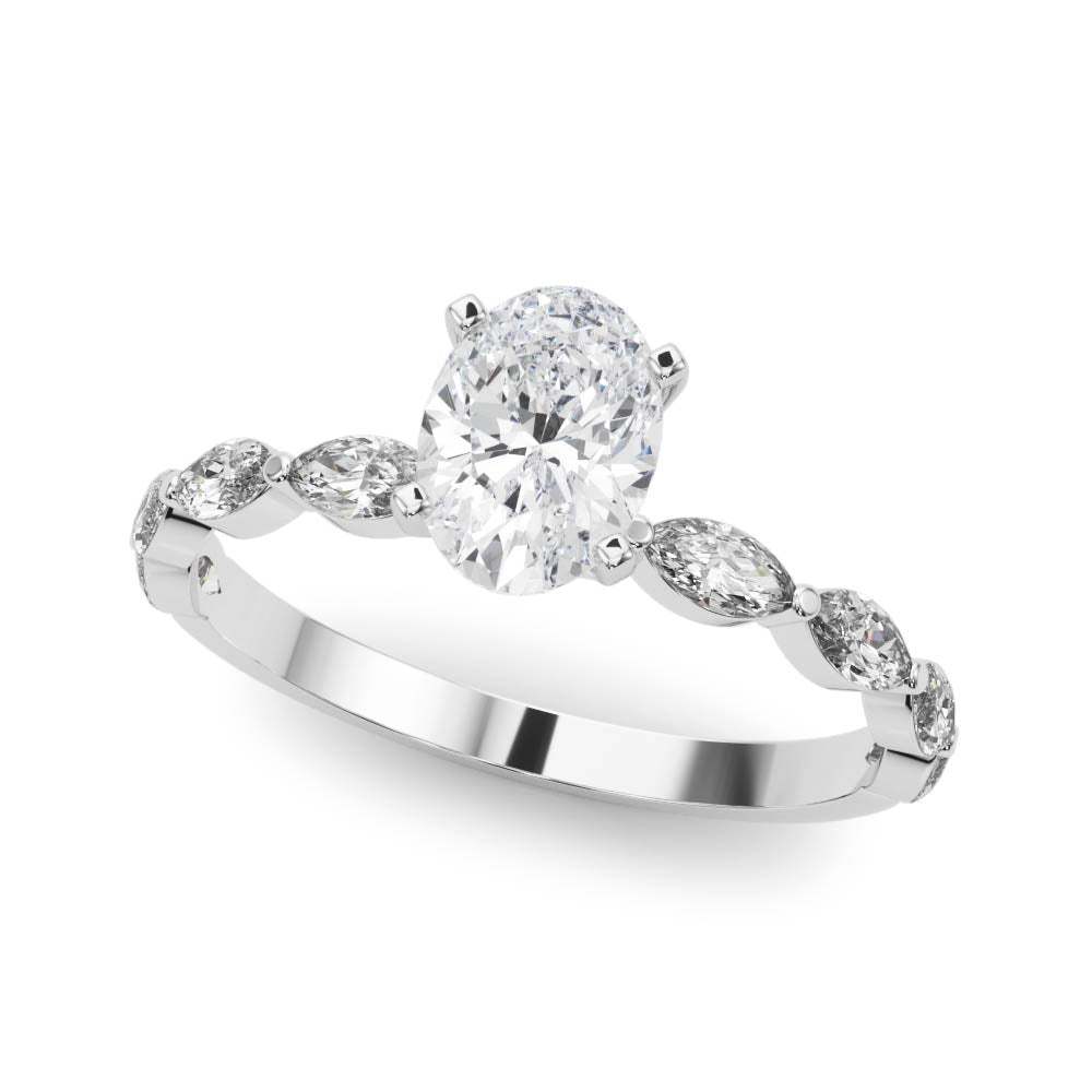 Single Shared Prong Marquise Side Engagement Ring