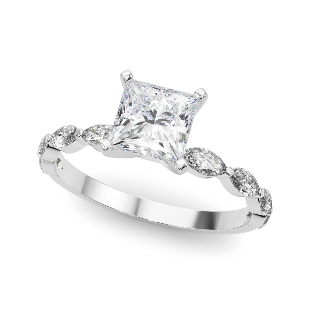 Single Shared Prong Marquise Side Engagement Ring