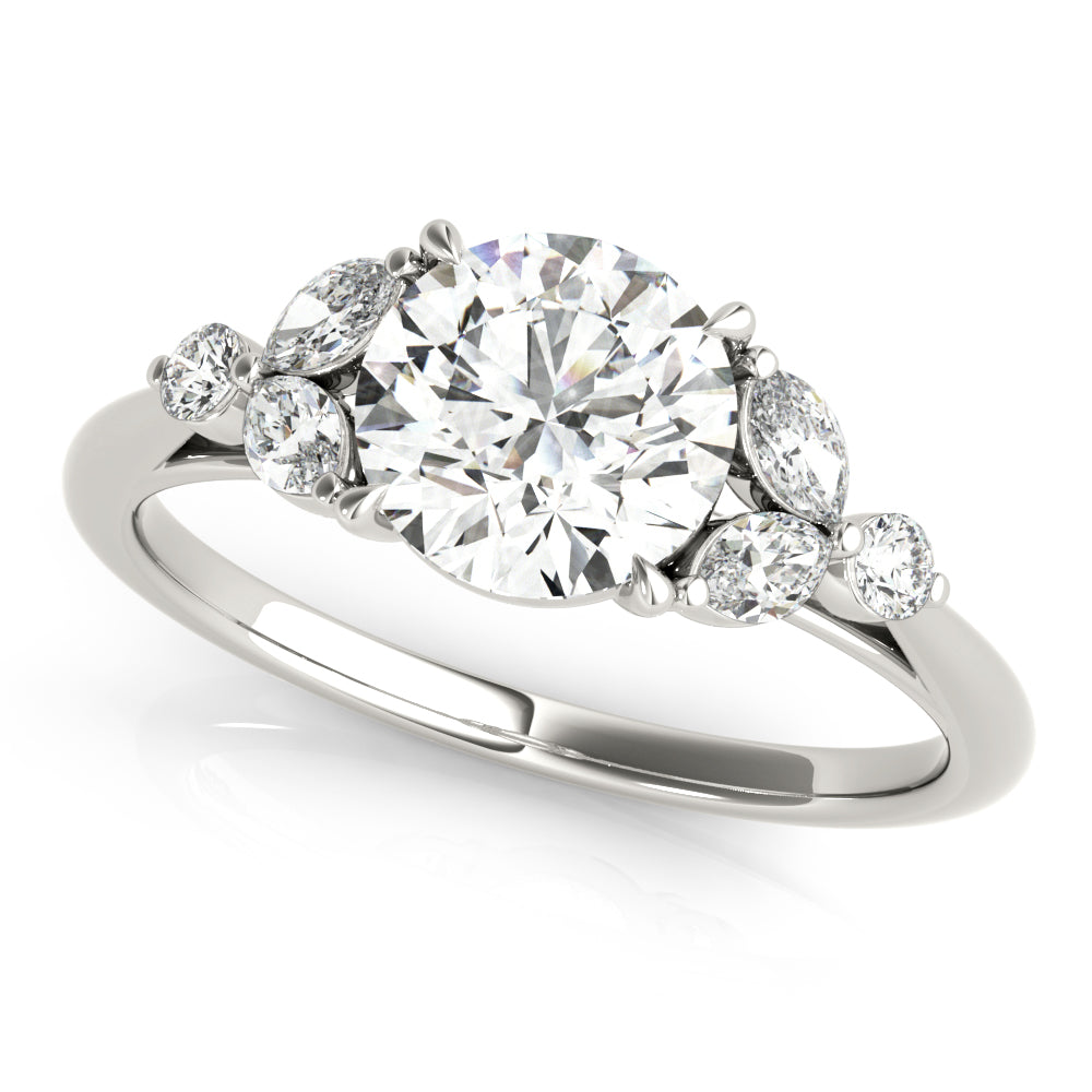Fancy Side Cluster Round Engagement Ring