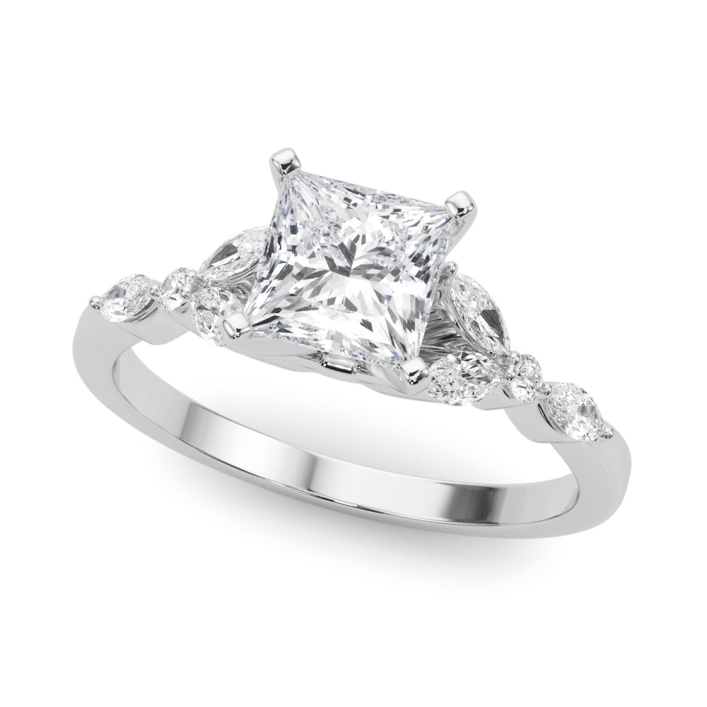 Alternating Marquise & Round Engagement Ring