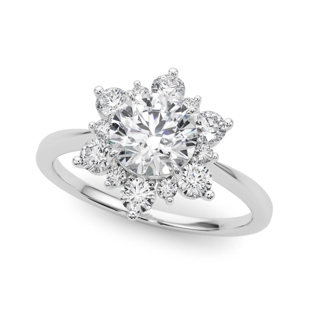 Round Floral Halo Engagement Ring
