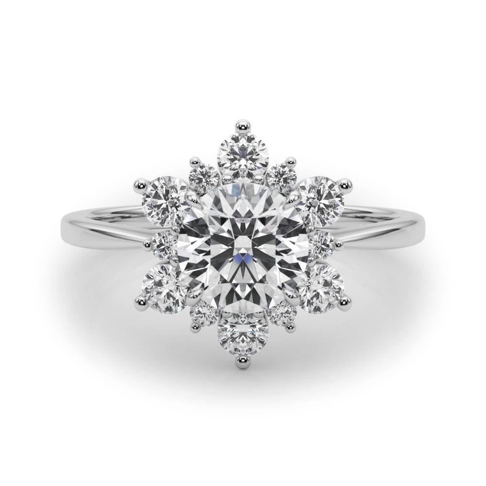 Round Floral Halo Engagement Ring