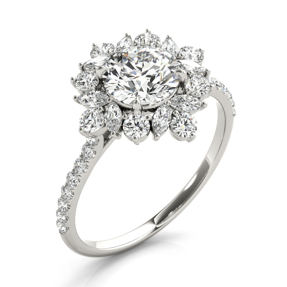Mixed Shape Halo Round Engagement Ring