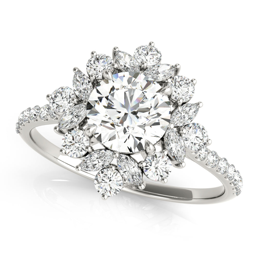 Mixed Shape Halo Round Engagement Ring