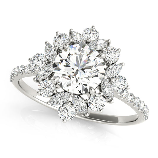 Mixed Shape Halo Round Engagement Ring