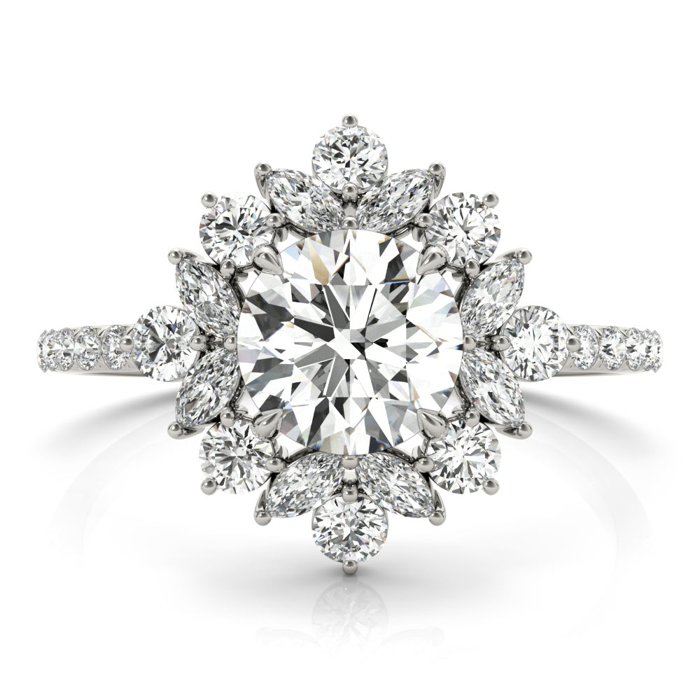 Mixed Shape Halo Round Engagement Ring