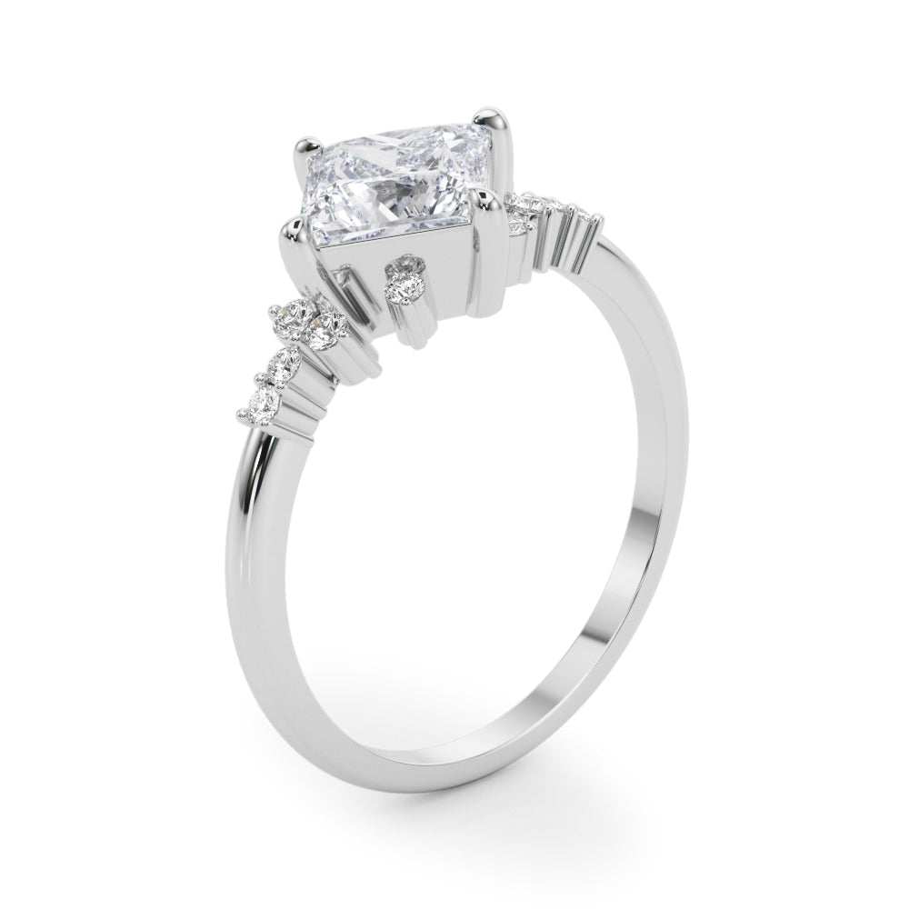 Scattered Diamond Princess Cut Engagement Ring