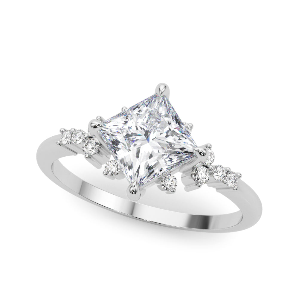 Scattered Diamond Princess Cut Engagement Ring