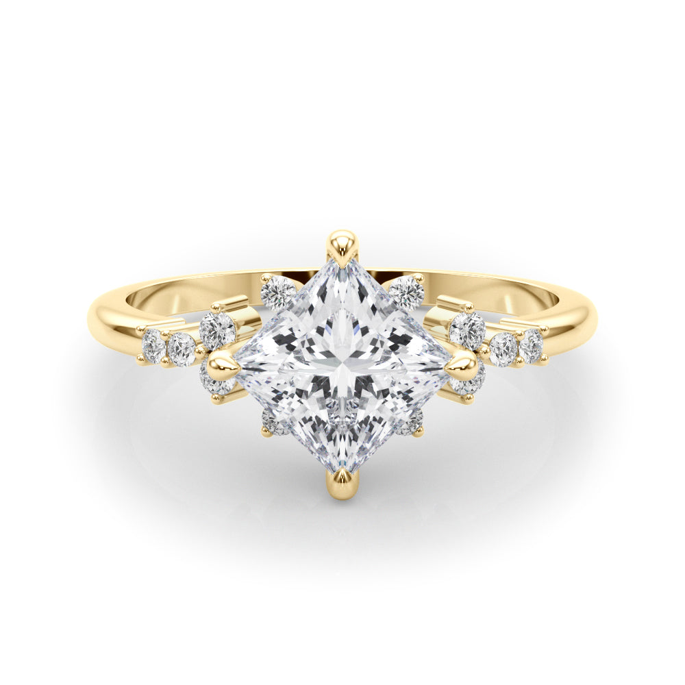 Scattered Diamond Princess Cut Engagement Ring