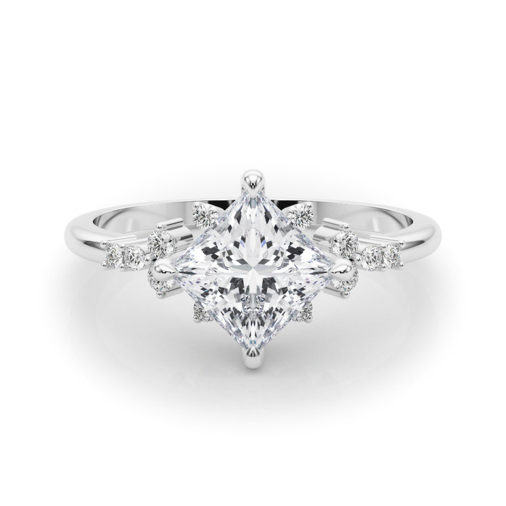 Scattered Diamond Princess Cut Engagement Ring