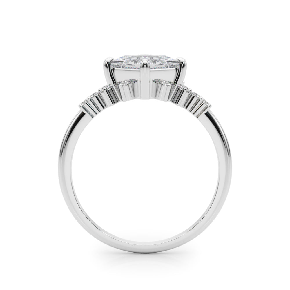 Scattered Diamond Princess Cut Engagement Ring