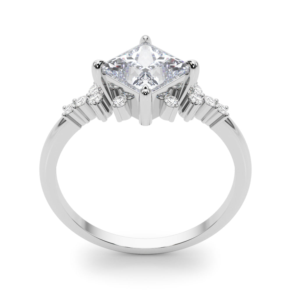 Scattered Diamond Princess Cut Engagement Ring