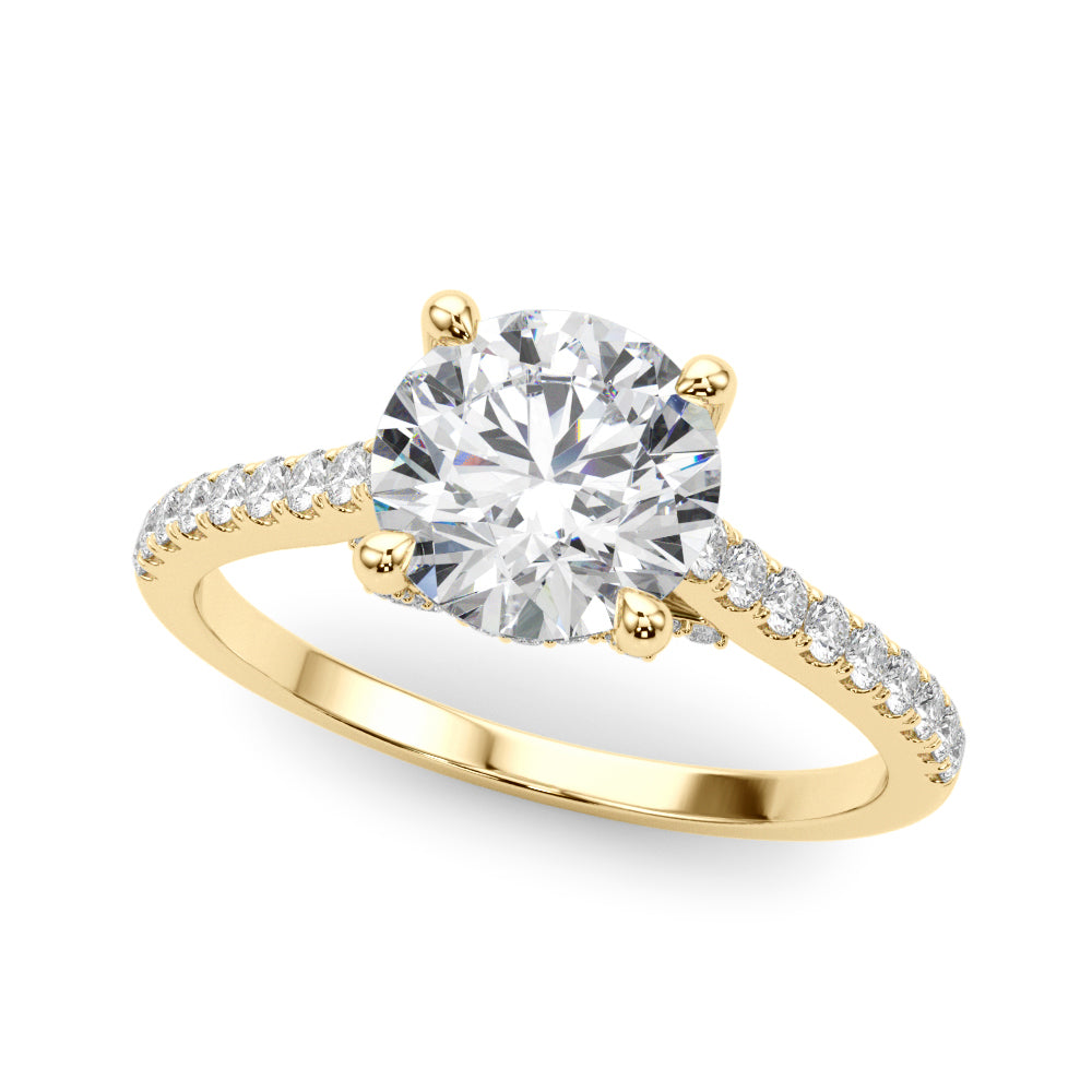 Single Row Prong Hidden Halo Engagement Ring