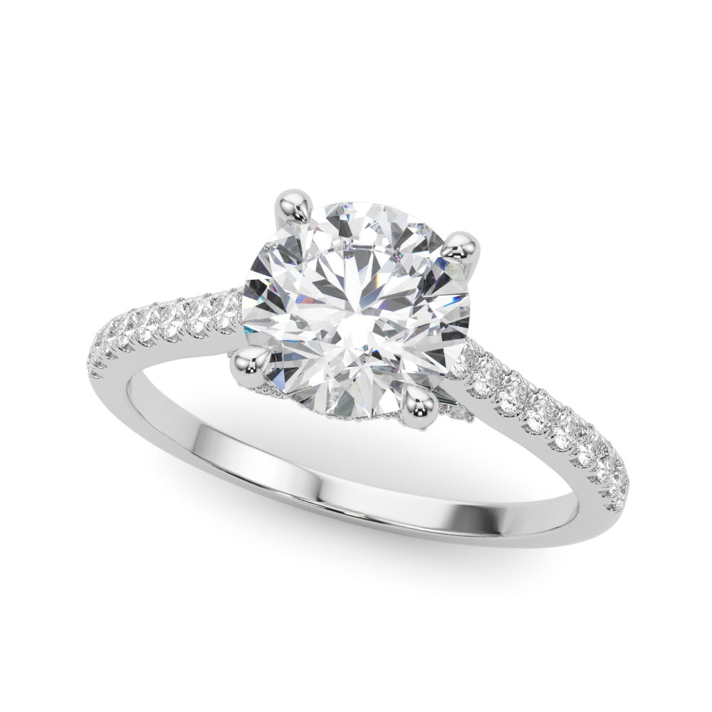 Single Row Prong Hidden Halo Engagement Ring