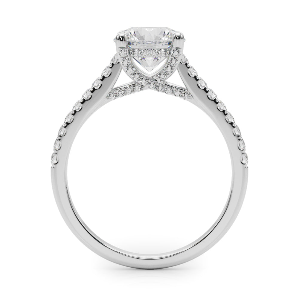 Single Row Prong Hidden Halo Engagement Ring