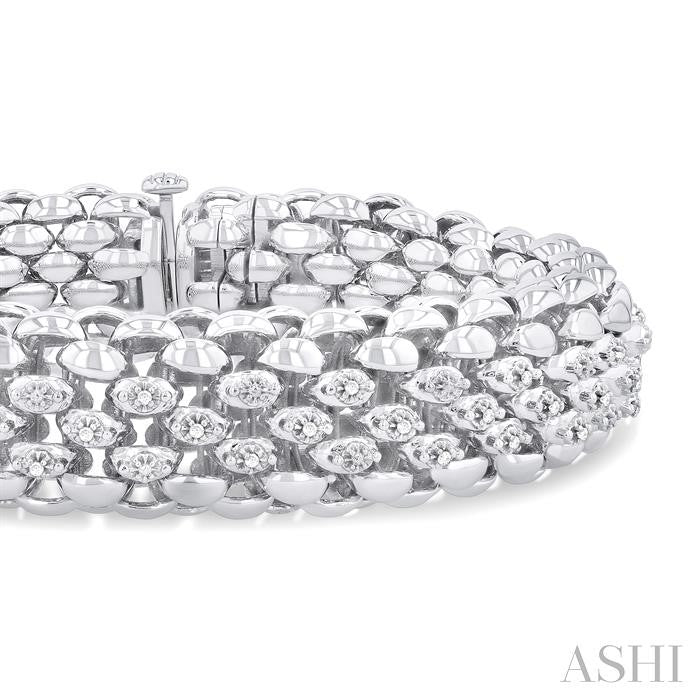 1/4 Ctw Bold Weave Hollow Cylindrical Design Round Cut Diamond Fashion Bracelet in Sterling Silver