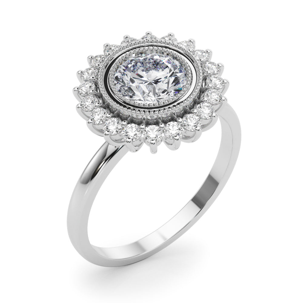 Vintage Halo Bezel Set Engagement Ring