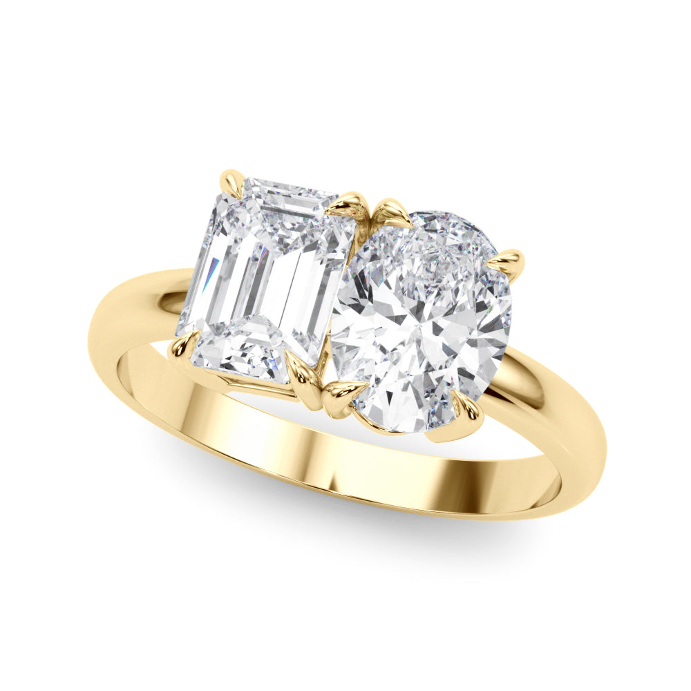 2-Stone Oval & Emerald Engagement Ring