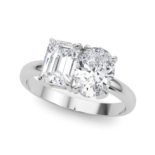2-Stone Oval & Emerald Engagement Ring