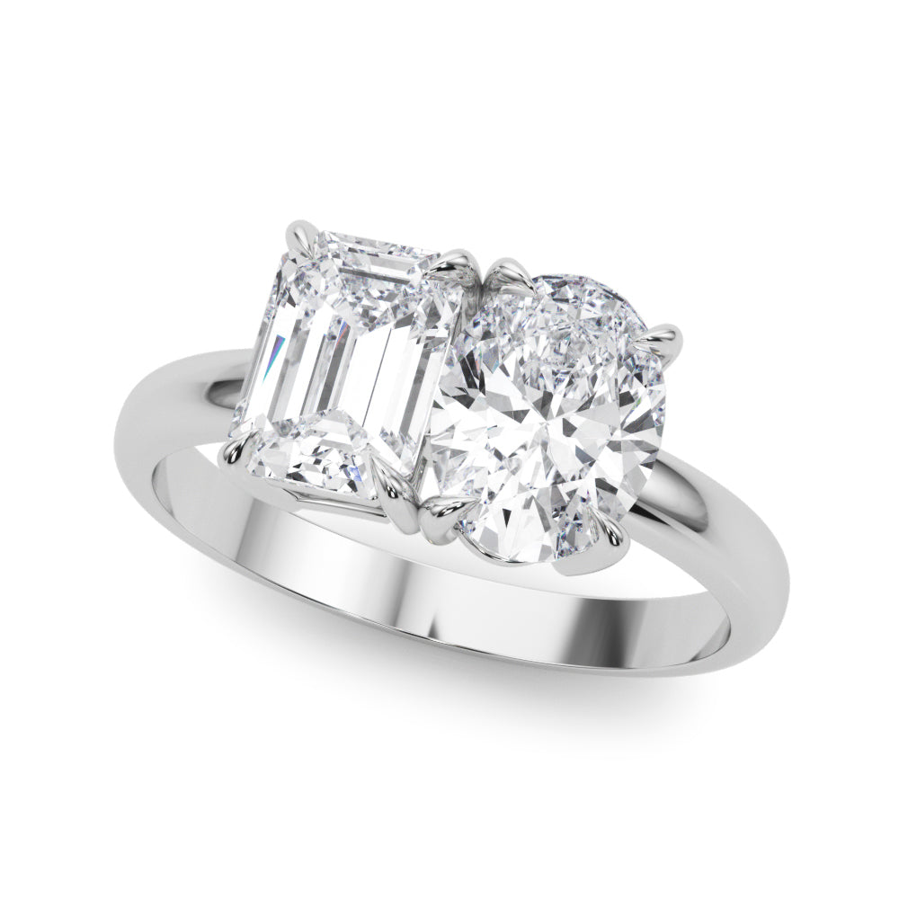 2-Stone Oval & Emerald Engagement Ring