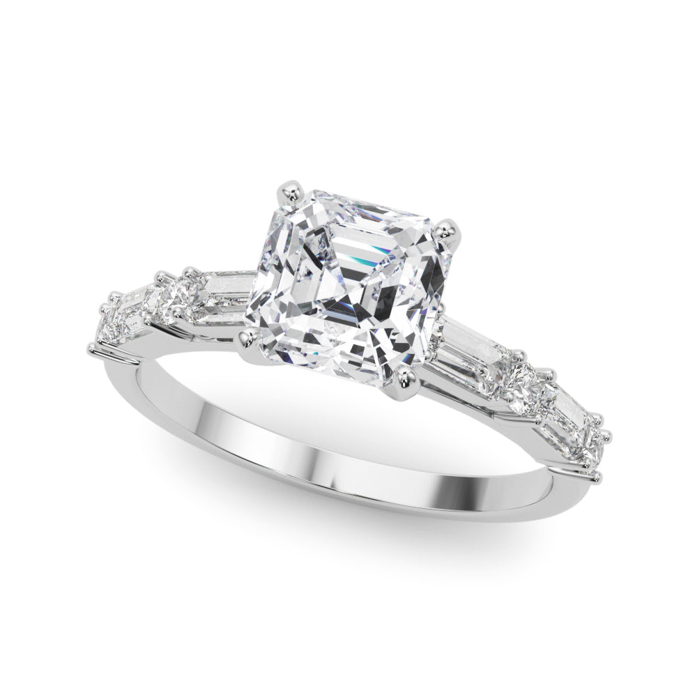 Contemporary Round & Baguette Engagement Ring