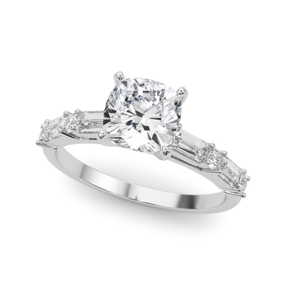Contemporary Round & Baguette Engagement Ring