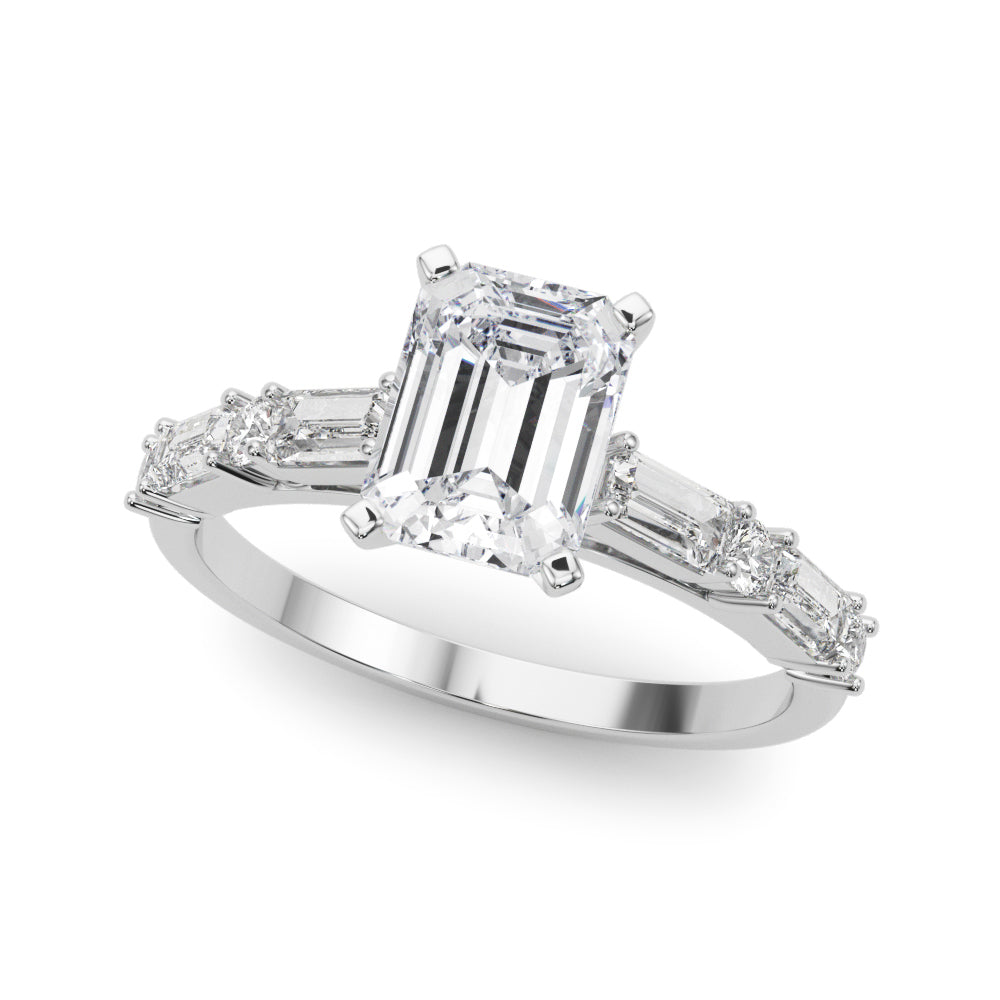Contemporary Round & Baguette Engagement Ring