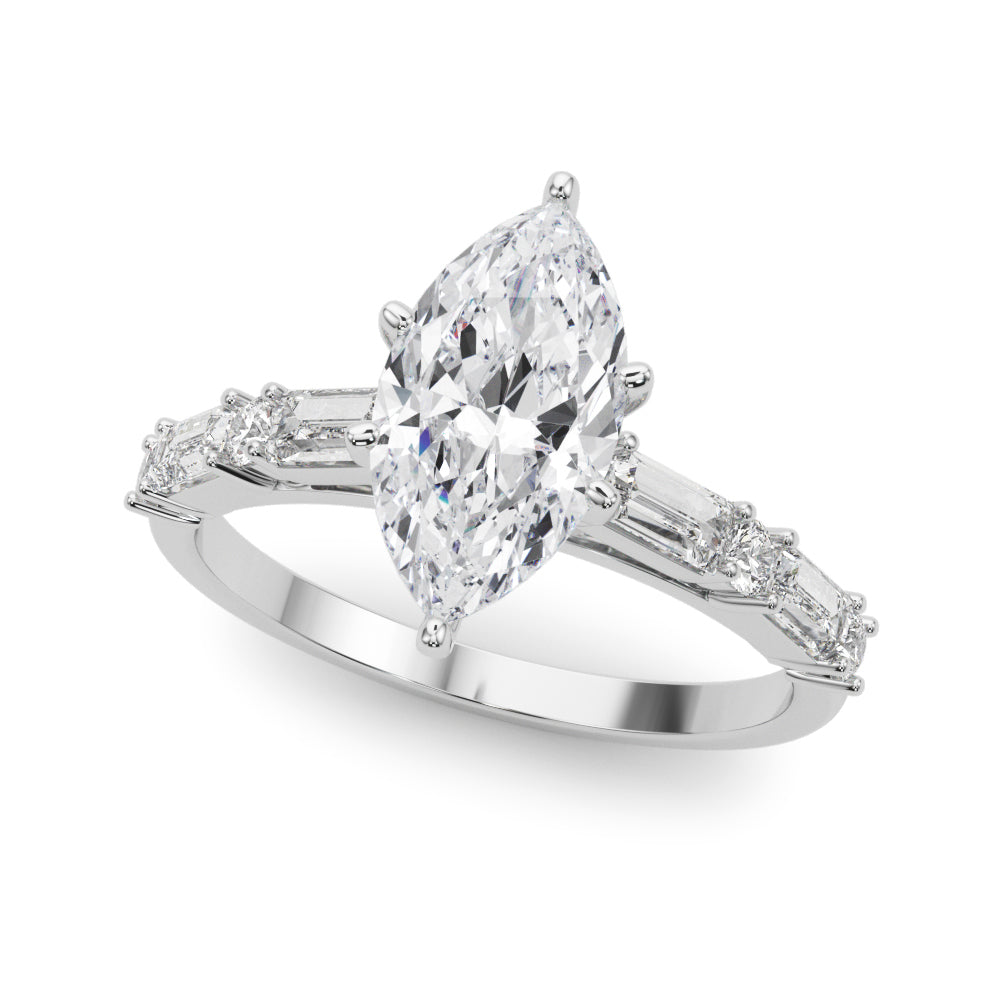 Contemporary Round & Baguette Engagement Ring