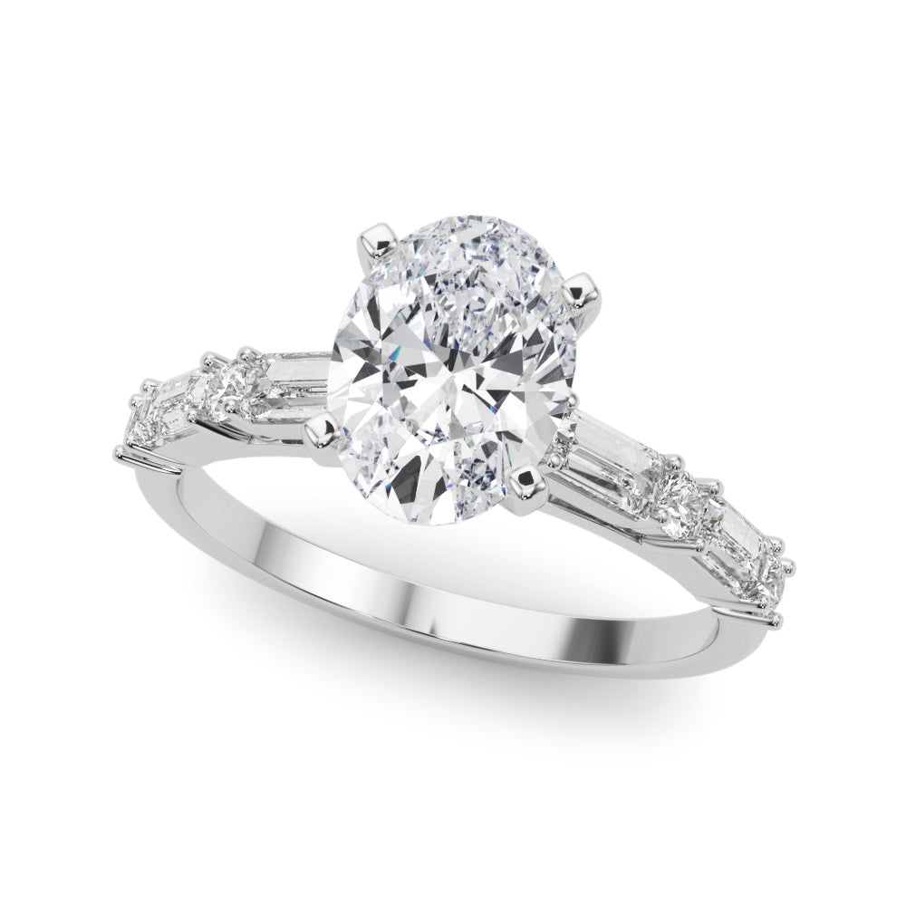 Contemporary Round & Baguette Engagement Ring