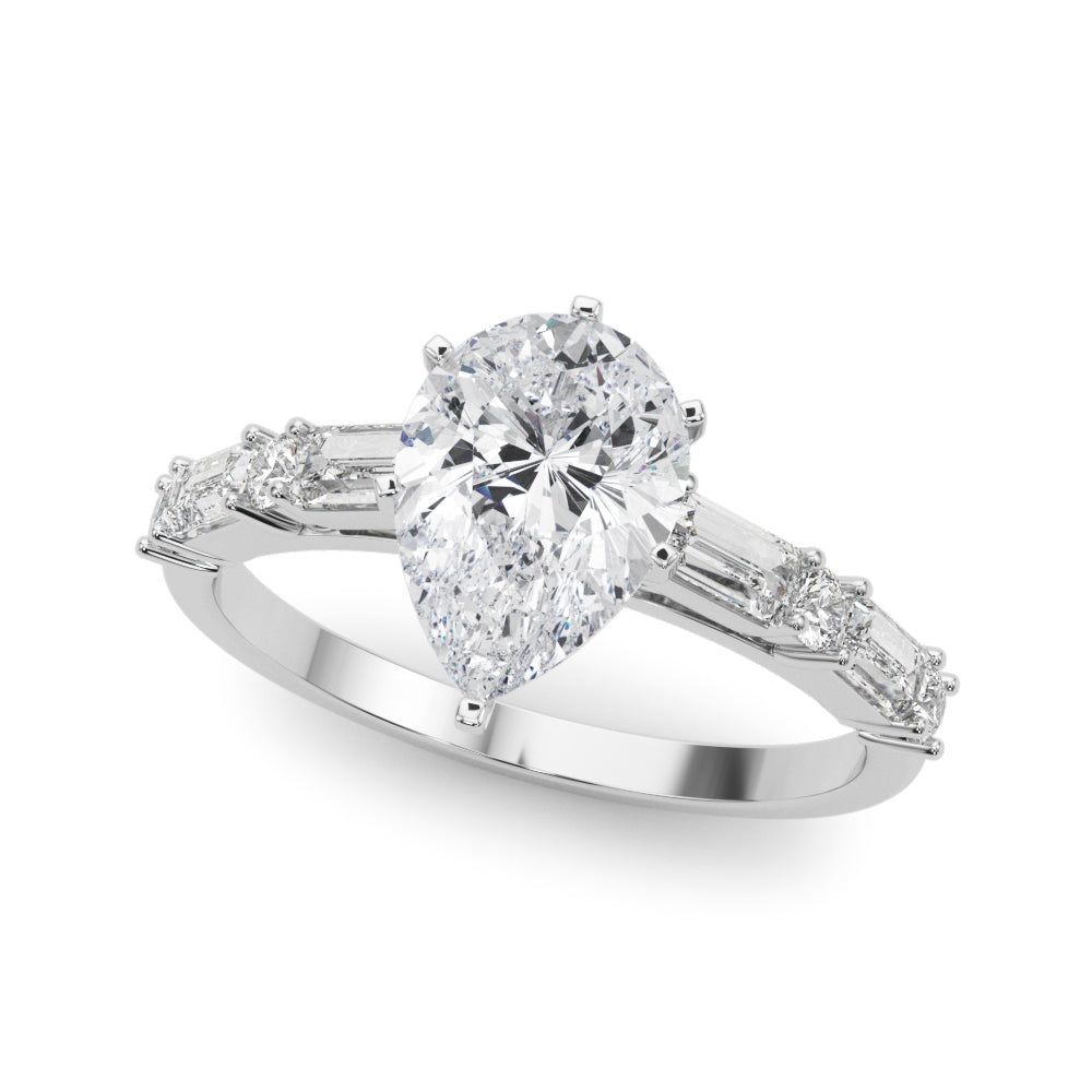 Contemporary Round & Baguette Engagement Ring