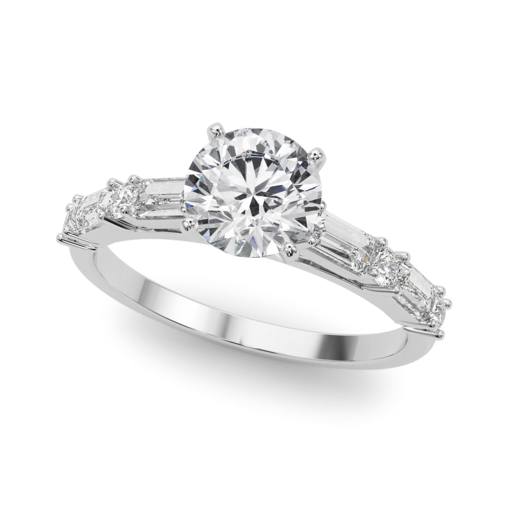 Contemporary Round & Baguette Engagement Ring