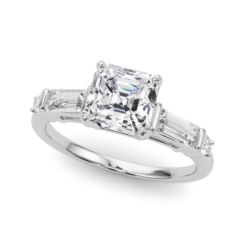 Round & Straight Baguette Engagement Ring