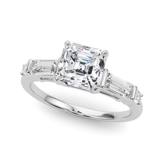 Round & Straight Baguette Engagement Ring