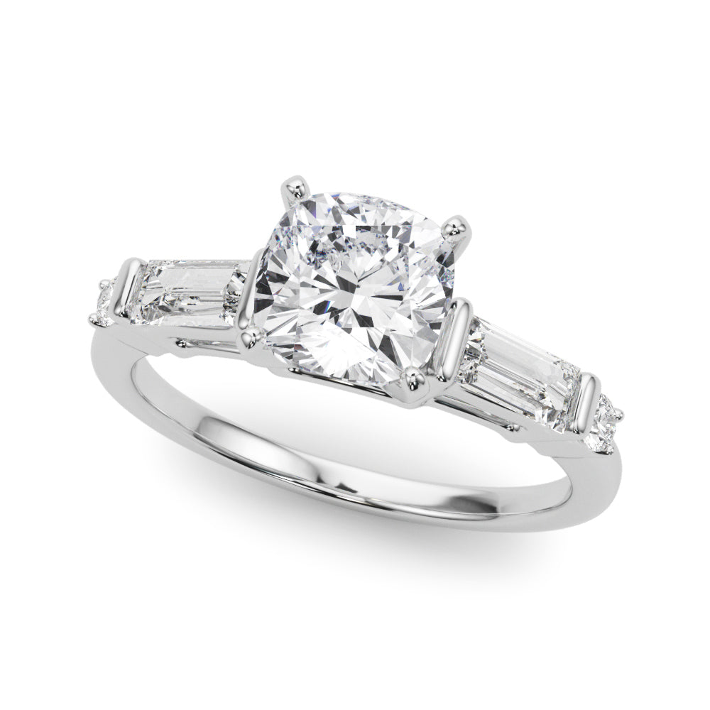 Round & Straight Baguette Engagement Ring