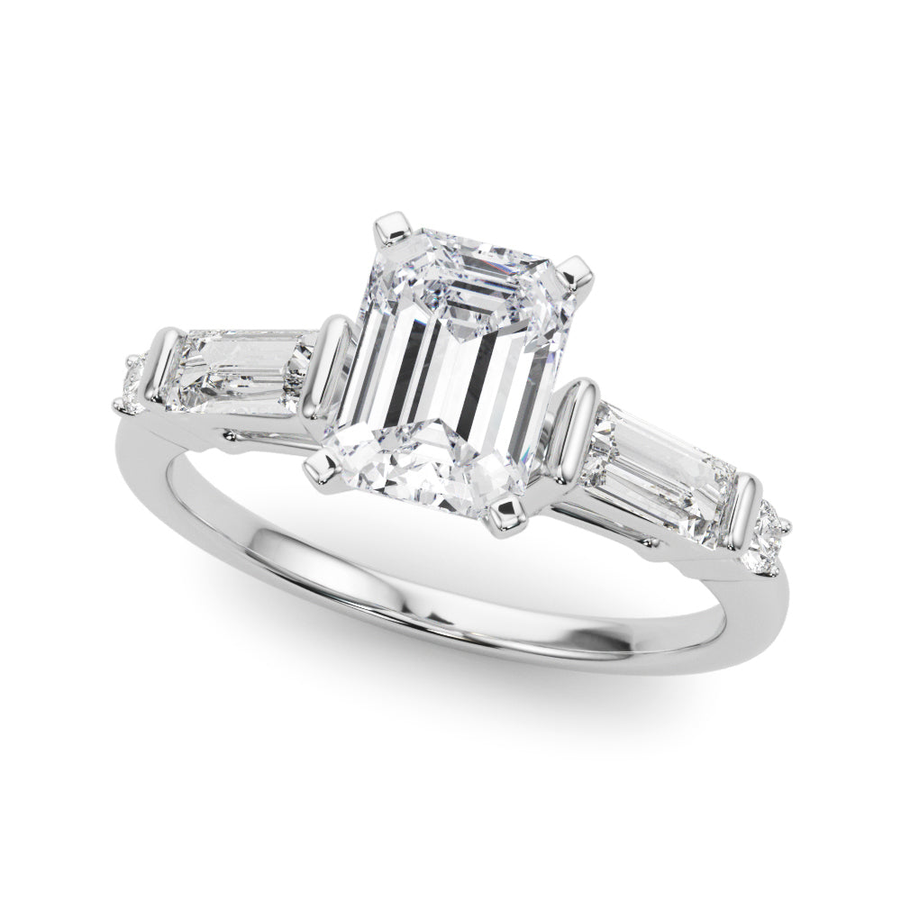 Round & Straight Baguette Engagement Ring