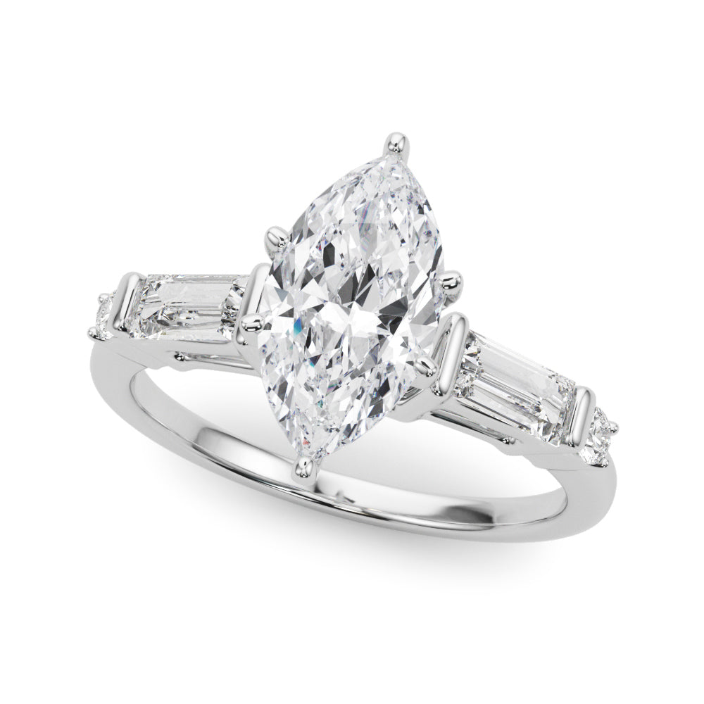 Round & Straight Baguette Engagement Ring