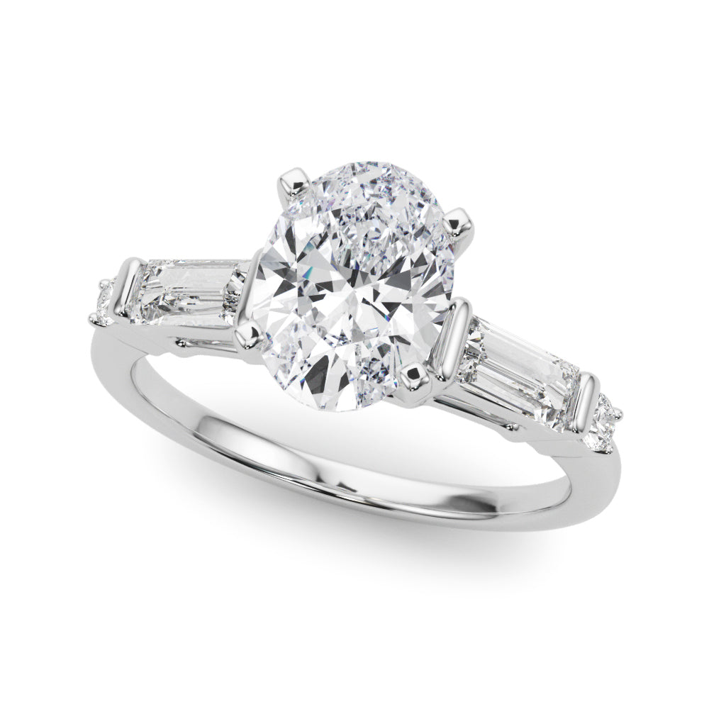 Round & Straight Baguette Engagement Ring