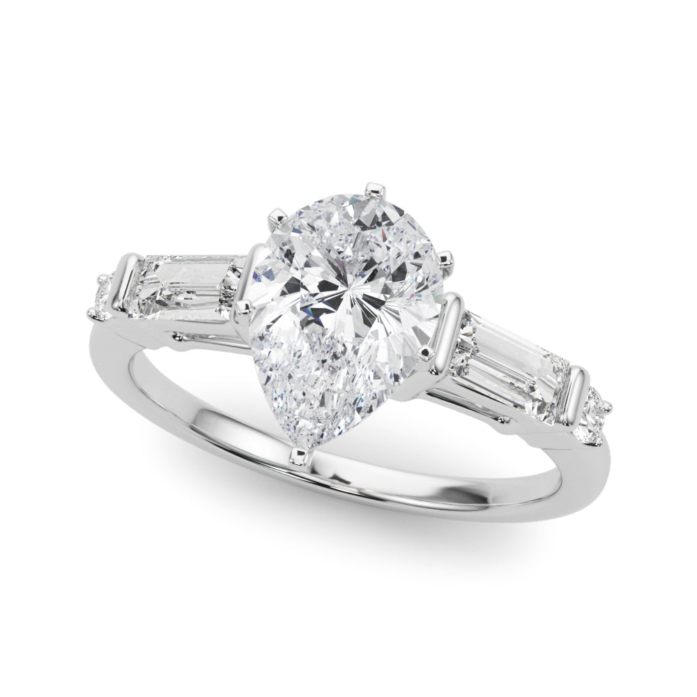 Round & Straight Baguette Engagement Ring