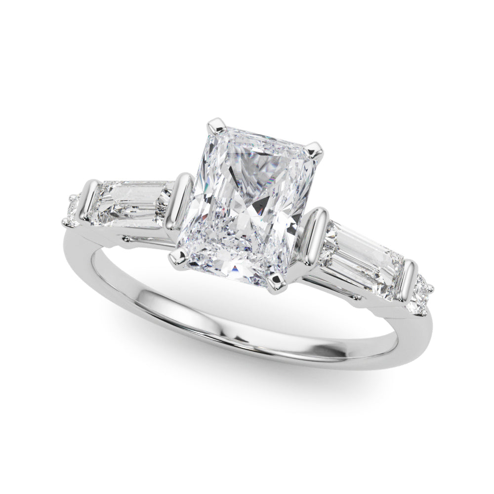 Round & Straight Baguette Engagement Ring