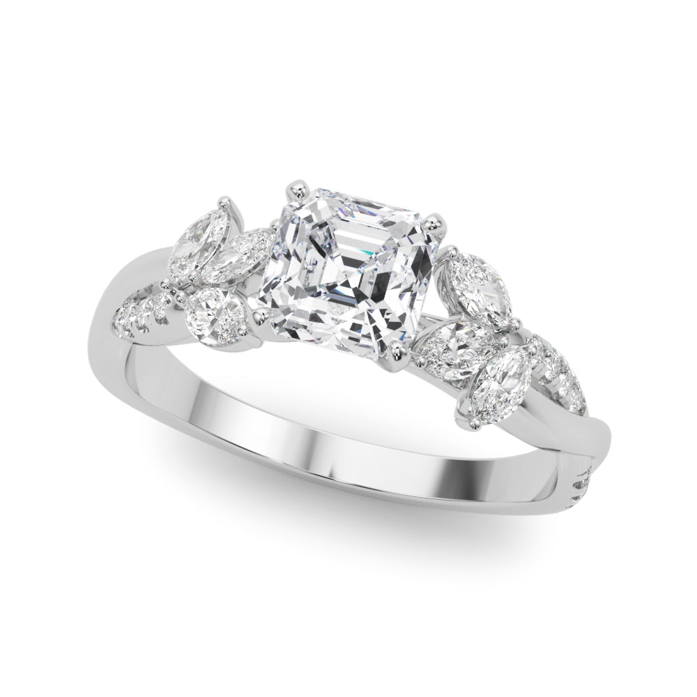 Nature Inspired Twisted Shank Cluster Side Engagement Ring
