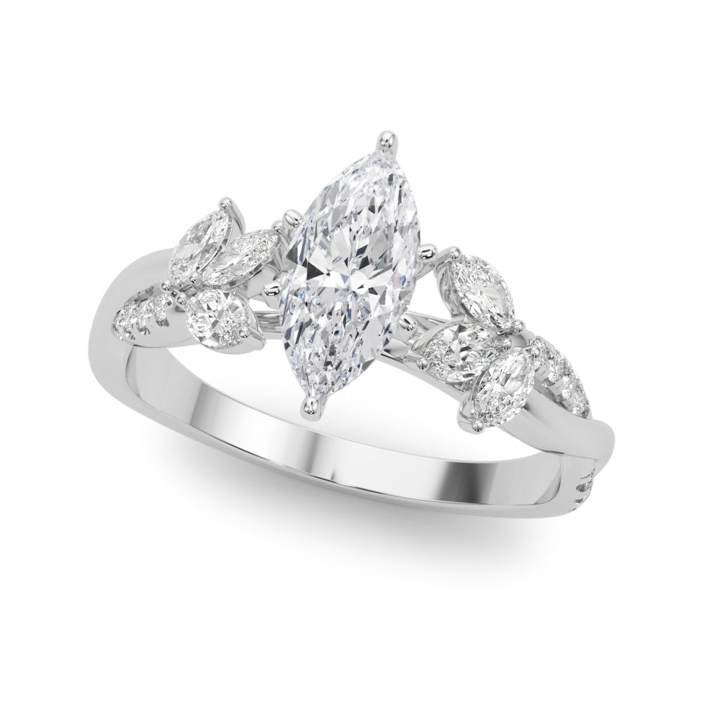 Nature Inspired Twisted Shank Cluster Side Engagement Ring