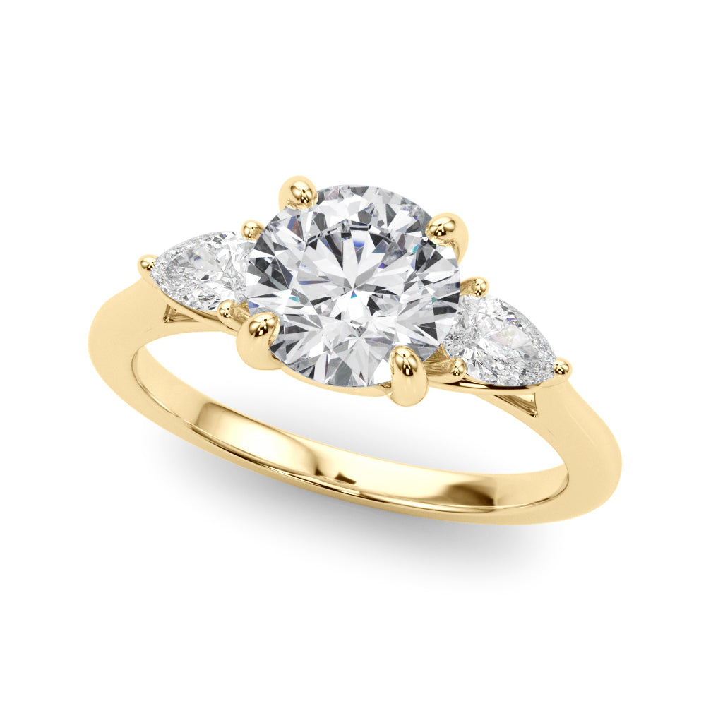 3-Stone Round Engagement Ring w/ Pear Sides