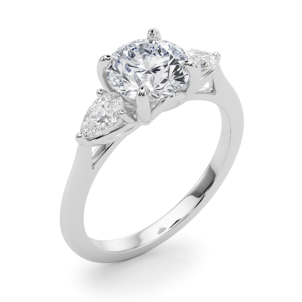 3-Stone Round Engagement Ring w/ Pear Sides