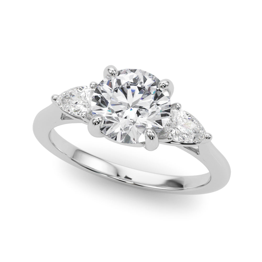 3-Stone Round Engagement Ring w/ Pear Sides