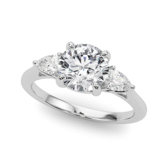 3-Stone Round Engagement Ring w/ Pear Sides