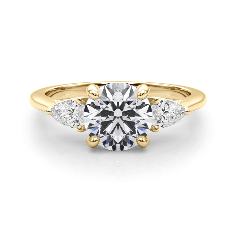 3-Stone Round Engagement Ring w/ Pear Sides