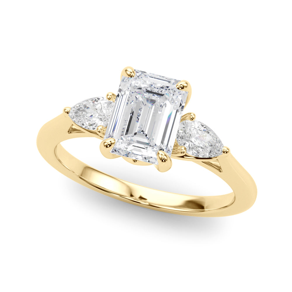 3-Stone Emerald Engagement Ring w/ Pear Sides